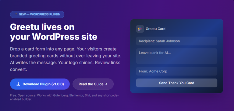 Greetu now offers WordPress integration with a business greeting card plugin.